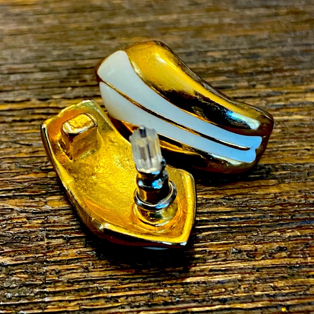 Vintage Gold/ White Enamel Earrings